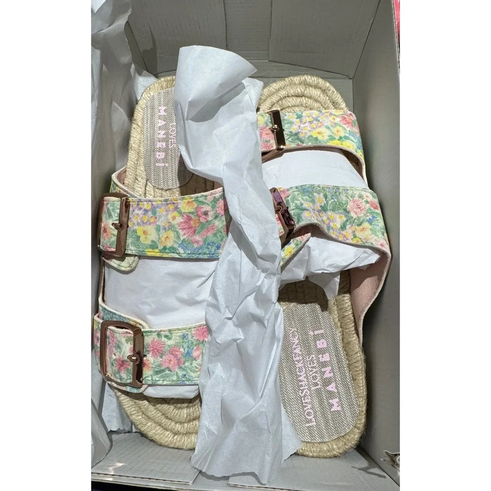 LoveShackFancy x Manebi Nordic Sandals Rainbow Skies Floral Suede Espadrille 39